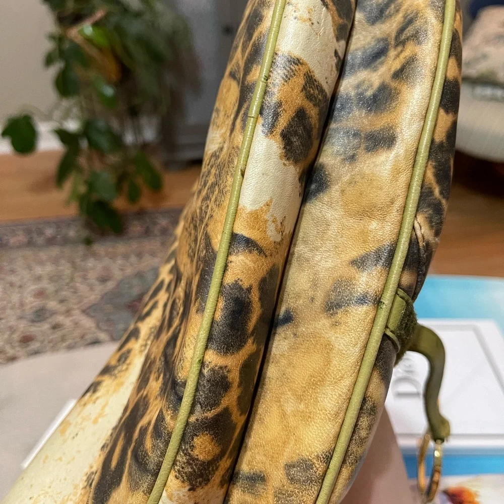 Dior Canvas & Ostrich Leather Leopard Print Saddle Bag - Picture 13 of 17